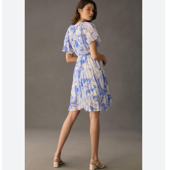 Brand New BY ANTHROPOLOGIE V-NECK RUFFLE-SLEEVE PLEATED DRESS - Picture 2 of 10